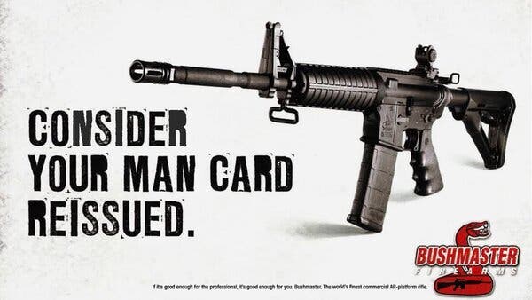Bushmaster’s “man card” slogan first appeared in Maxim magazine in 2012. A rifle sold by the company was used in the Buffalo massacre this past May.